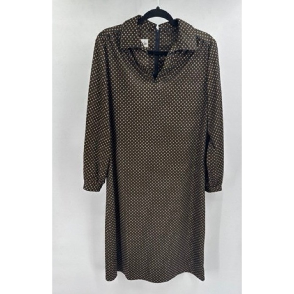 Vintage Henry Lee Brown Polka Dot Long Sleeve Shift Dress MEDIUM Retro 70s Mod
